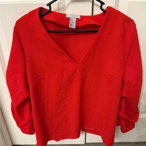 H&M Bold Red V-Neck Blouse